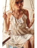 Chiffon dress with tied straps, beige 1158 - Online store - Boutique